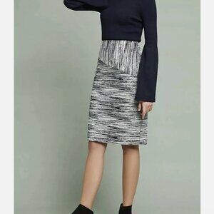 Anthropologie Hutch Navy and Ivory Textured Pencil Skirt - Size 10
